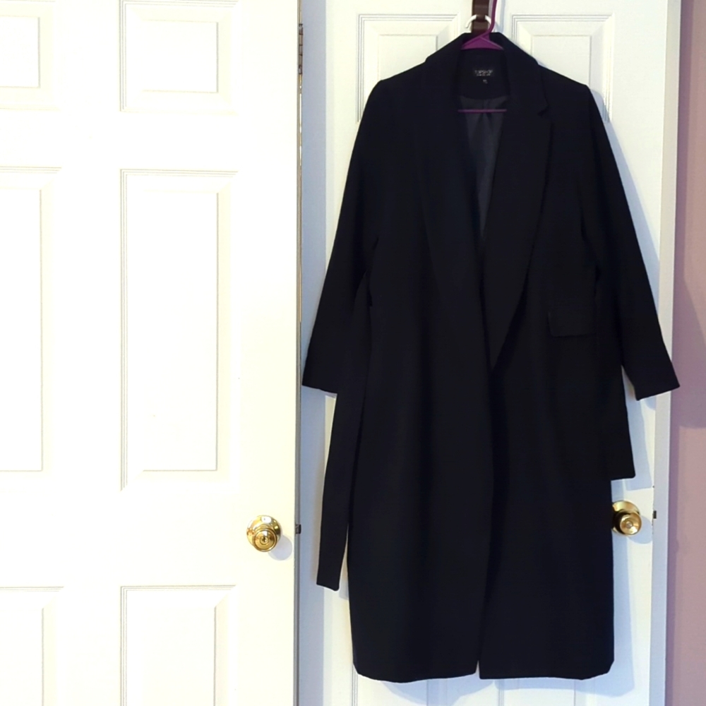Topshop Belted double faced long coat Navy